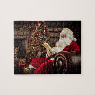 Santa Claus Reading In Library Christmas Holidays Jigsaw Puzzle