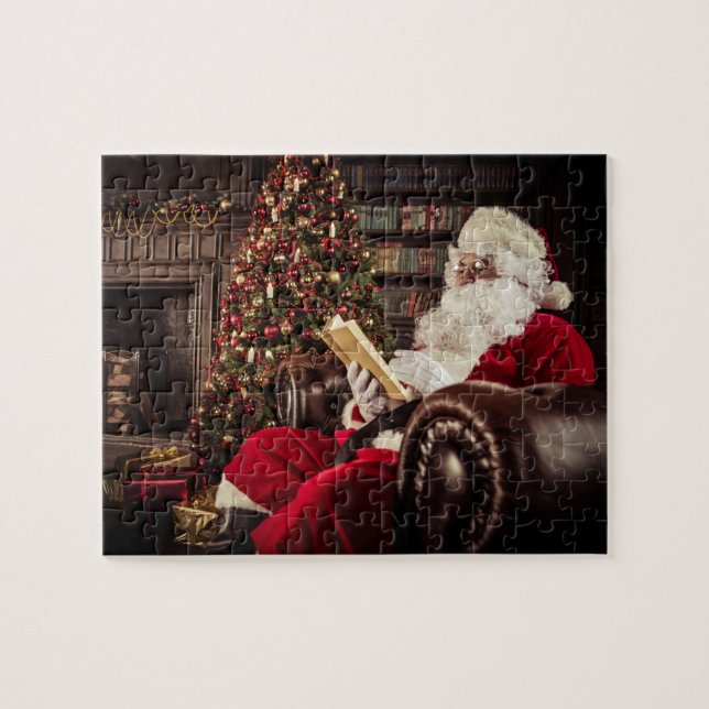 Santa Claus Reading In Library Christmas Holidays Jigsaw Puzzle (Horizontal)