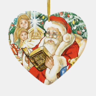 Santa Claus Reading the Bible on Christmas Eve Ceramic Tree Decoration