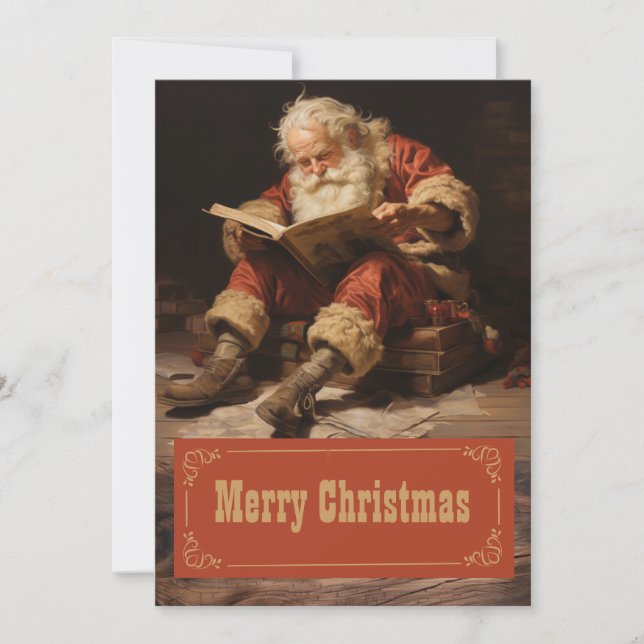 Santa claus reading the book Painting Art Holiday Card (Front)