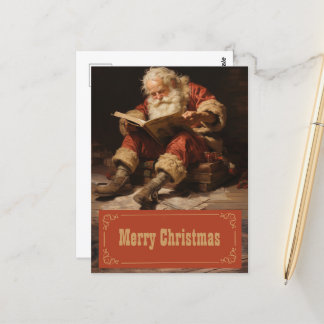 Santa claus reading the book Painting Art Postcard