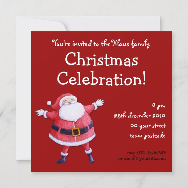 Santa Claus red Christmas Party Invitation (Front)