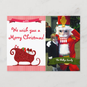 Santa Claus Red Glitter Sleigh Photo Postcard