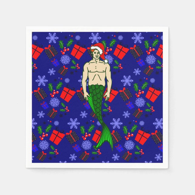 santa claus redhead merman ugly xmas mermaid gifts napkin (Front)
