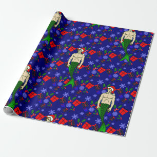 santa claus redhead merman ugly xmas mermaid gifts wrapping paper