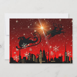 Santa Claus Reindeer and Sleigh Flying Holiday Card