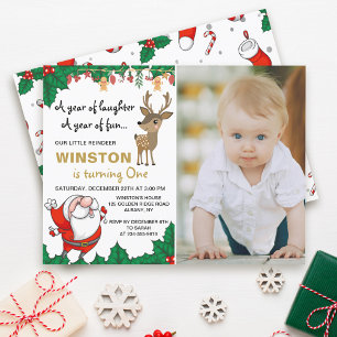 Santa Claus Reindeer Christmas Birthday photo Invitation