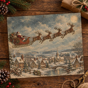 Santa Claus & Reindeer Christmas Snowy Village Tissue Paper