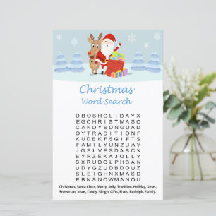 Santa claus reindeer christmas word search game