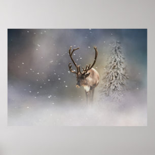 Santa Claus Reindeer in the snow Poster