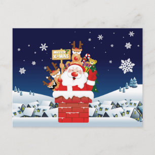 Santa Claus Reindeer Merry X-Mas Funny Postcard