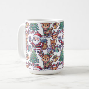Santa Claus Reindeer Pattern Christmas Coffee Mug