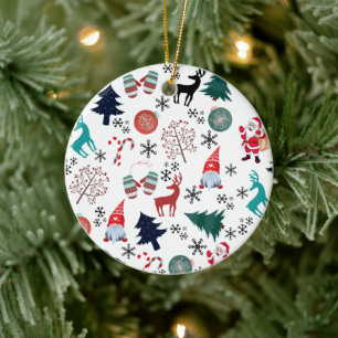 Santa Claus Reindeer Pine Trees Mittens Ceramic Tree Decoration