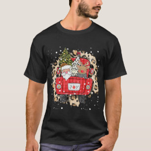 Santa Claus Reindeer Red Truck Christmas Snow Leop T-Shirt