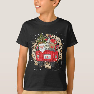 Santa Claus Reindeer Red Truck Christmas Snow Leop T-Shirt