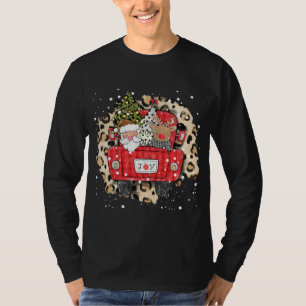 Santa Claus Reindeer Red Truck Christmas Snow Leop T-Shirt