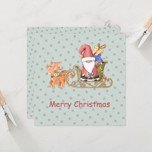Santa Claus Reindeer Sleigh Custom Christmas Card (Front/Back In Situ)
