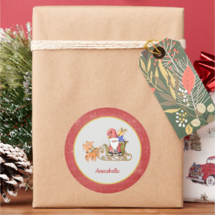 Santa Claus Reindeer Sleigh Name Custom Classic Round Sticker