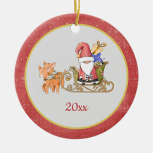 Santa Claus Reindeer Sleigh Year Name Ceramic Tree Decoration