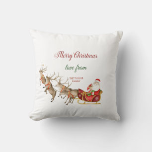 Santa Claus Reindeers Sleigh Christmas Cushion