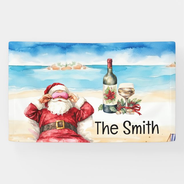 Santa Claus relax at the beach Christmas in July  Banner (Horizontal)