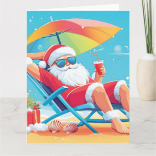 Santa Claus Relaxing on a Tropical Beach Sunbed Card