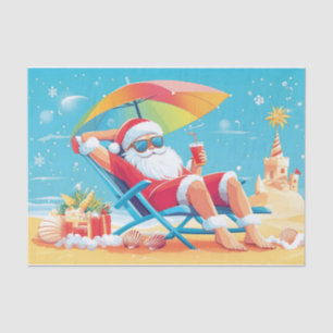Santa Claus Relaxing on a Tropical Beach Sunbed Tissue Paper