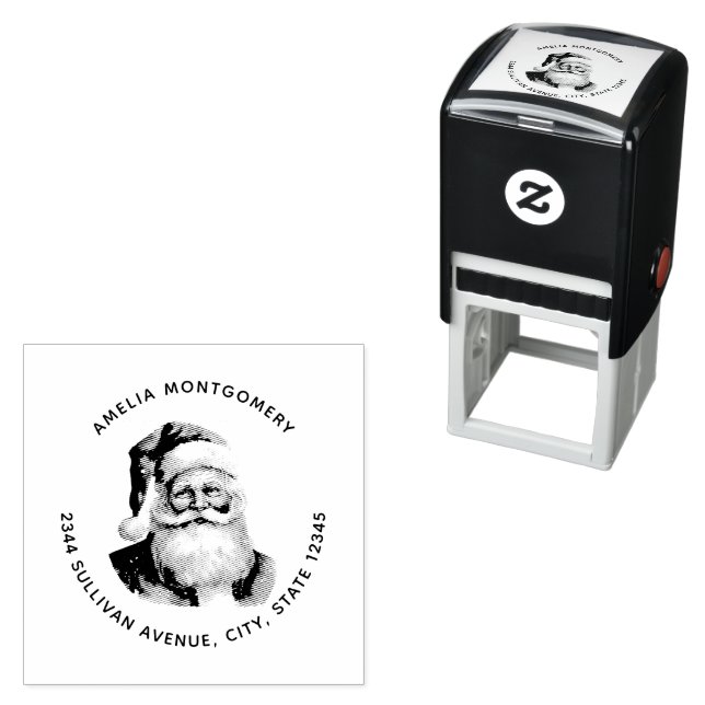 Santa Claus Retro Christmas Address Self-inking Stamp (In Situ)