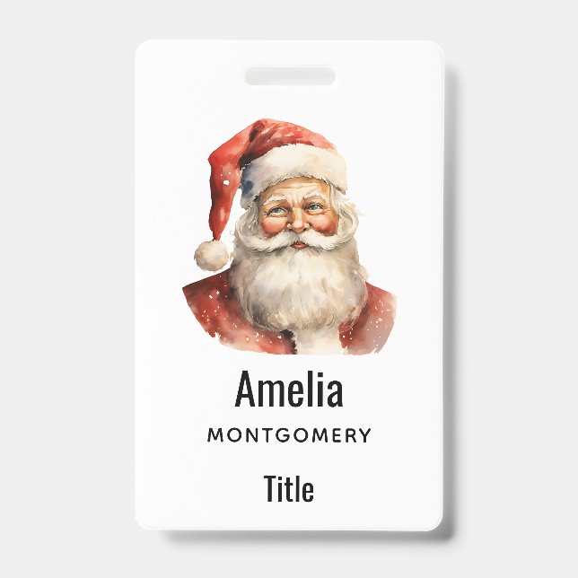 Santa Claus Retro Christmas ID Badge (Front)