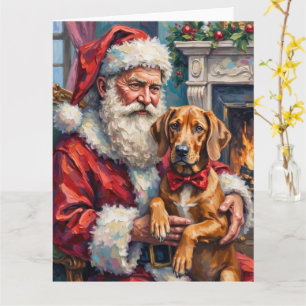 Santa Claus Rhodesian Ridgeback Christmas Art Card