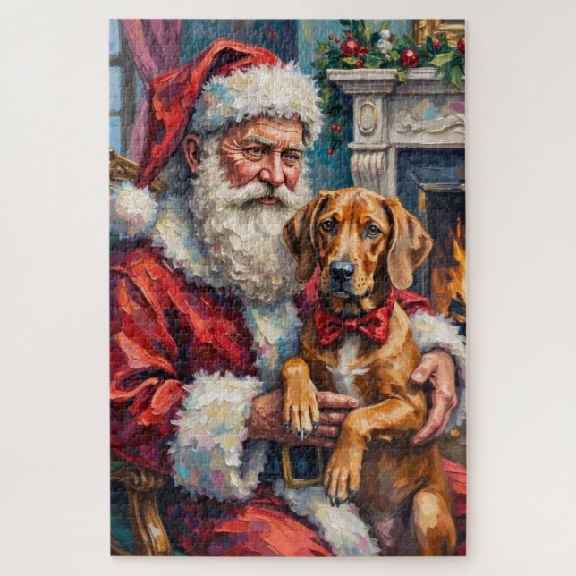 Santa Claus Rhodesian Ridgeback Christmas Art Jigsaw Puzzle (Vertical)
