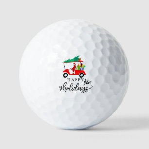 Santa Claus rides golf cart with Christmas tree  Balls