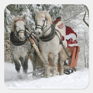 Santa Claus rides in a Horse sleigh Square Sticker