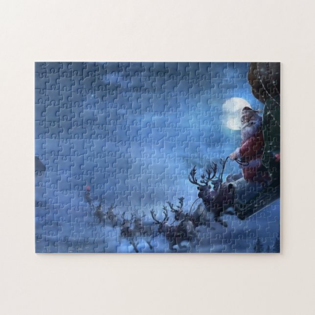 Santa Claus rides reindeer sleigh Jigsaw Puzzle (Horizontal)