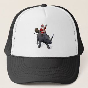 Santa Claus Rides Rhino Rhinoceros Trucker Hat
