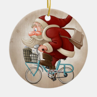 Santa Claus rides the bicycle Ceramic Tree Decoration