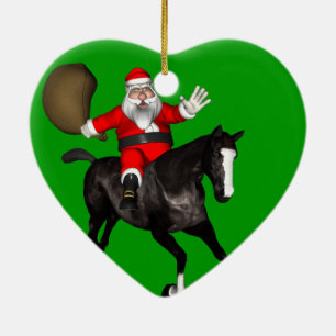 Santa Claus Riding A Black Horse Ceramic Tree Decoration
