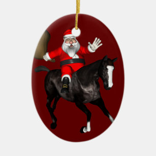 Santa Claus Riding A Black Horse Ceramic Tree Decoration