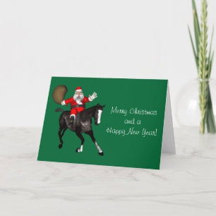 Santa Claus Riding A Black Horse Holiday Card