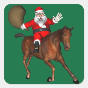 Santa Claus Riding A Brown Horse Square Sticker