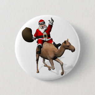 Santa Claus Riding A Camel 6 Cm Round Badge