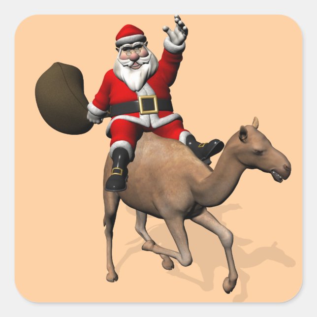 Santa Claus Riding A Camel Square Sticker (Front)