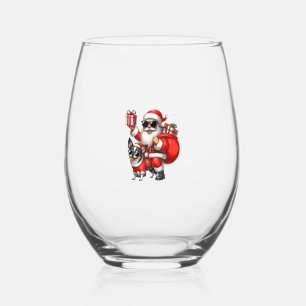 Santa Claus Riding a Chihuahua Dog Christmas Boys  Stemless Wine Glass