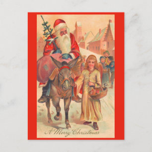 Santa Claus riding a donkey Merry Christmas Postcard