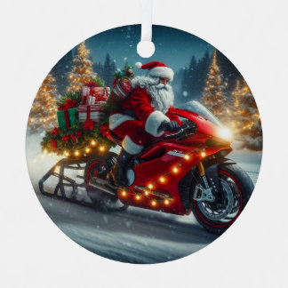 Santa Claus Riding a Ducati Motorcycle Sled Metal Tree Decoration