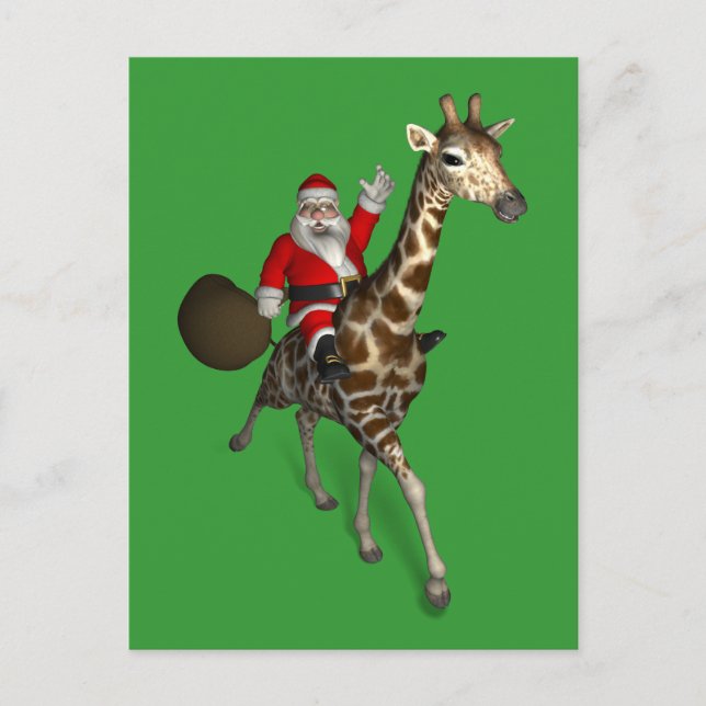 Santa Claus Riding A Giraffe Holiday Postcard (Front)