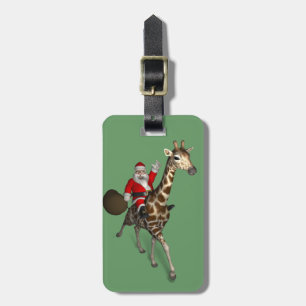 Santa Claus Riding A Giraffe Luggage Tag