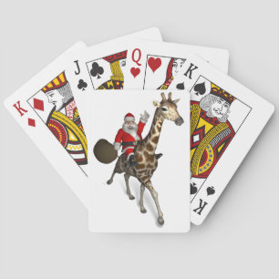 Santa Claus Riding A Giraffe Playing Cards