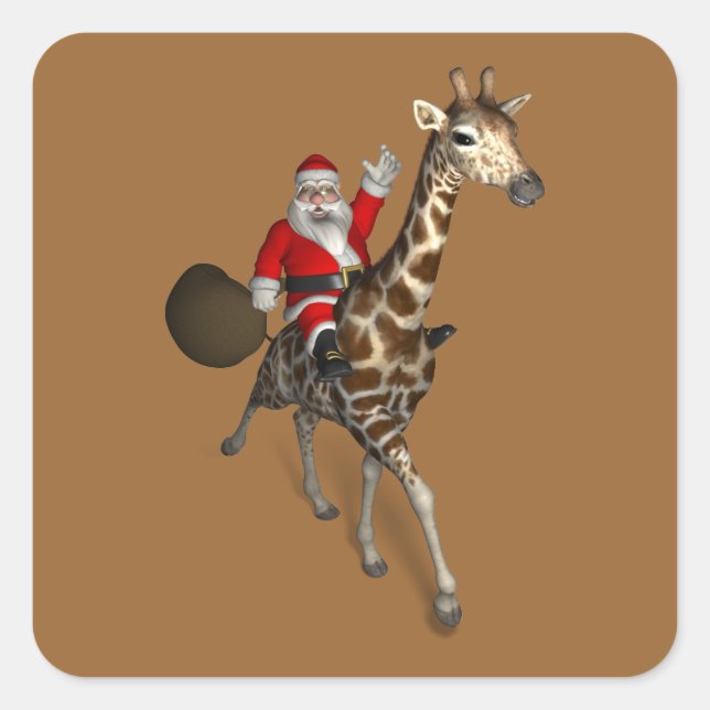 Santa Claus Riding A Giraffe Square Sticker (Front)