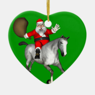Santa Claus Riding A Grey Horse Ceramic Tree Decoration